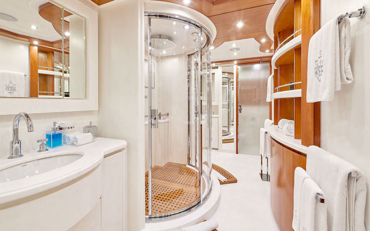 Yacht Charter Ibiza CRN 130 main deck master cabin bathroom