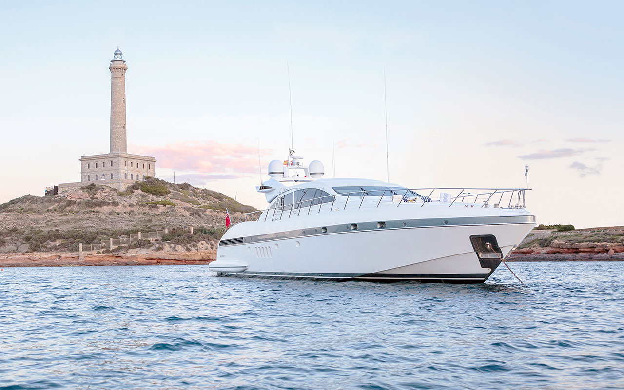 Yacht Charter Ibiza Mangusta 92 exterior