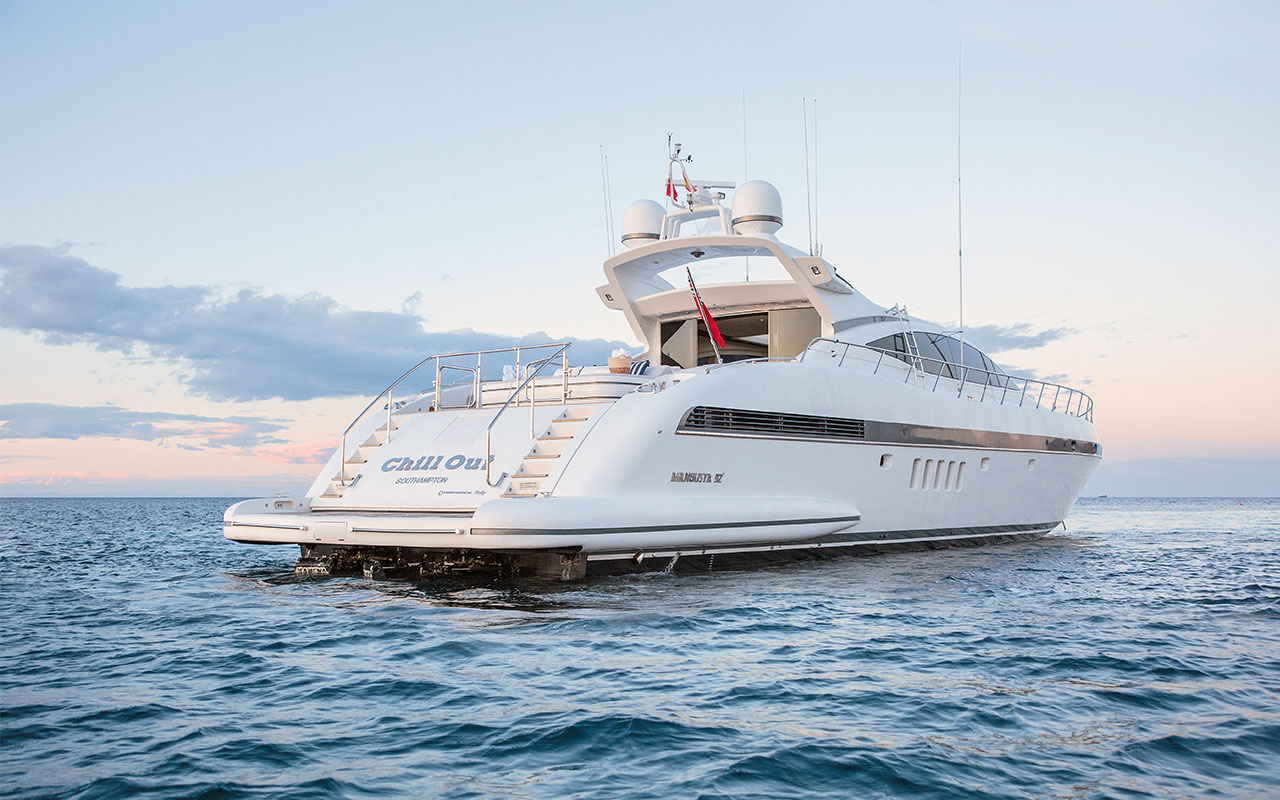 Yacht Charter Ibiza Mangusta 92 exterior