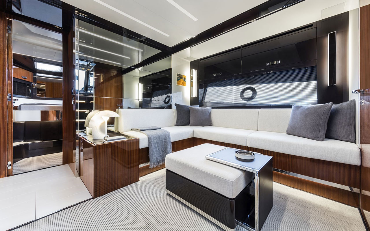 Yacht Brands Riva 56 Rivale lower deck lounge