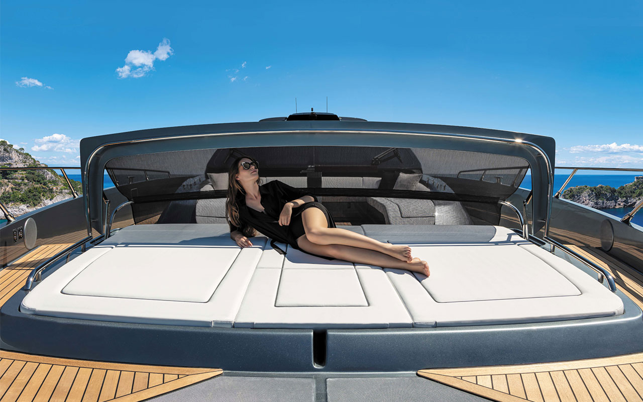 Yacht Brands Riva 88 Folgore main deck bow bimini