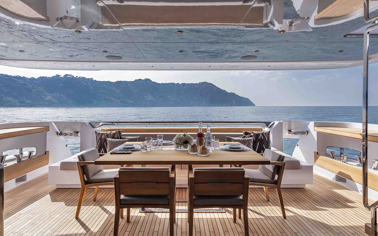 Yacht Brands Custom Line 106 cockpit dining