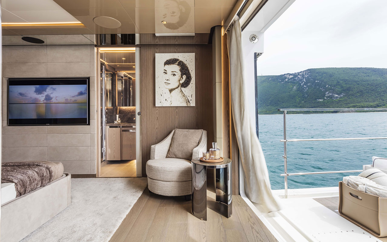 Yacht Brands Custom Line 106 main deck master cabin balcony