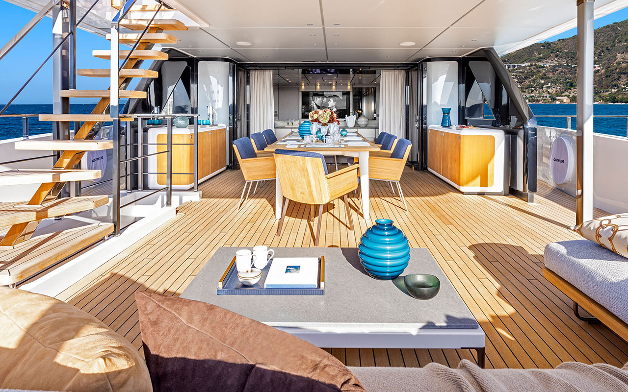 Yacht Brands Custom Line 140 upper deck terrace lounge