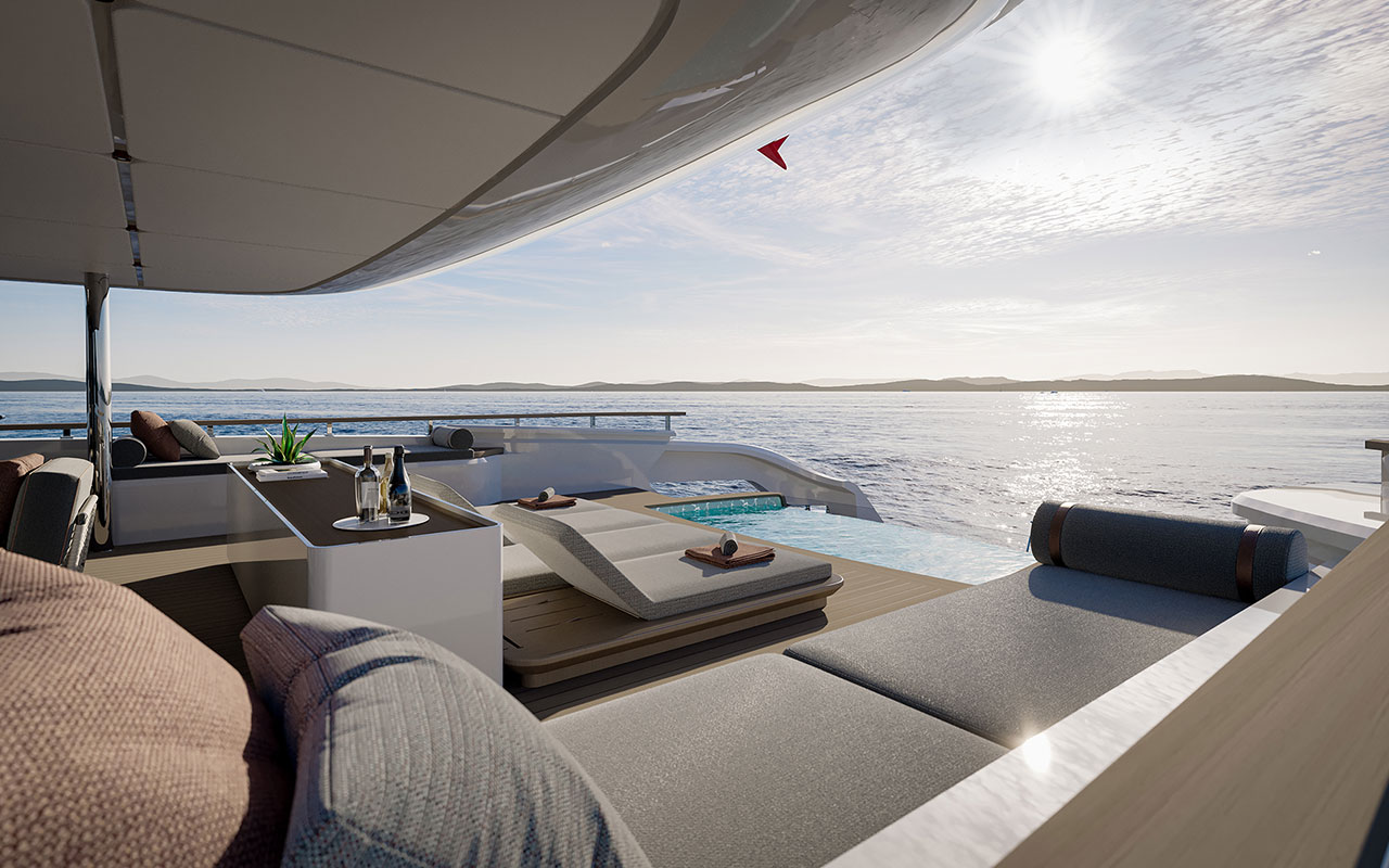 Yacht Brands Custom Line Navetta 50 project main deck aft lounge