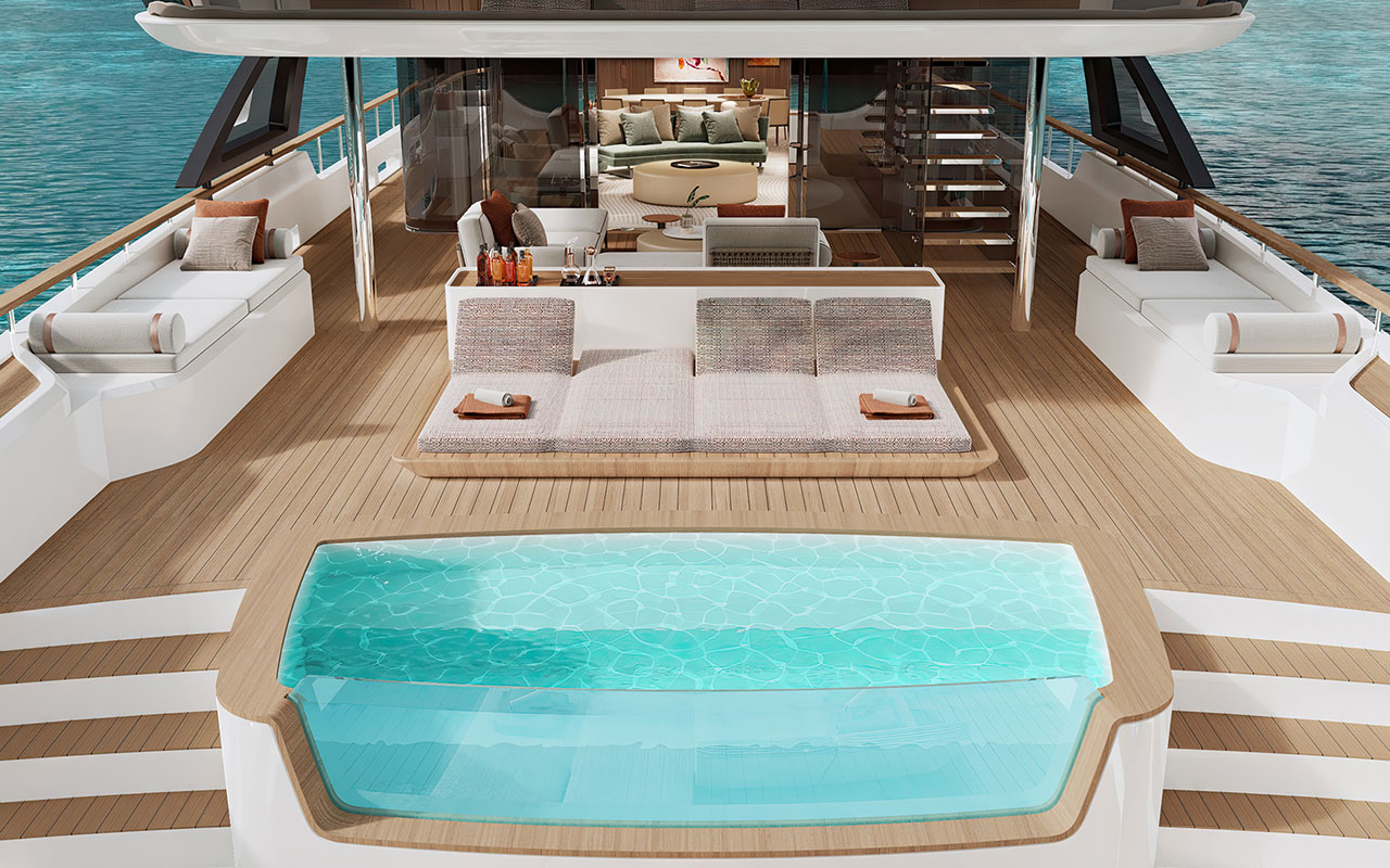Yacht Brands Custom Line Navetta 50 project main deck aft pool