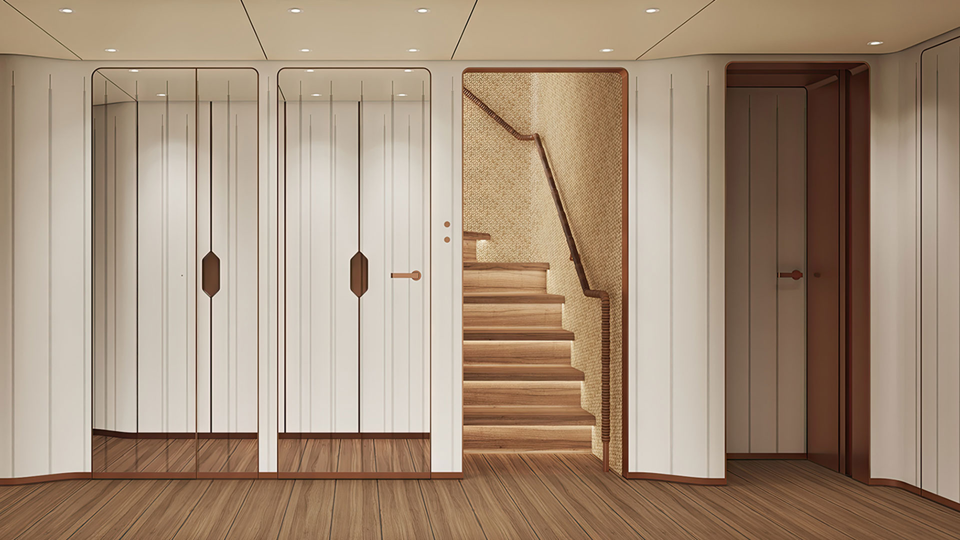 Yacht Brands Custom Line Navetta 50 project staircase hallway