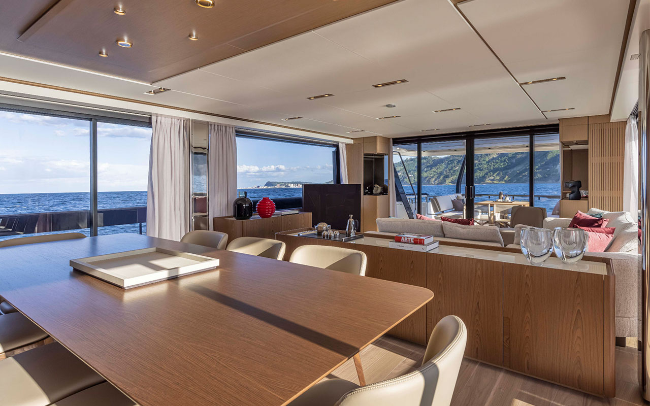 Yacht Brands Ferretti Yachts 1000 main deck dining classic
