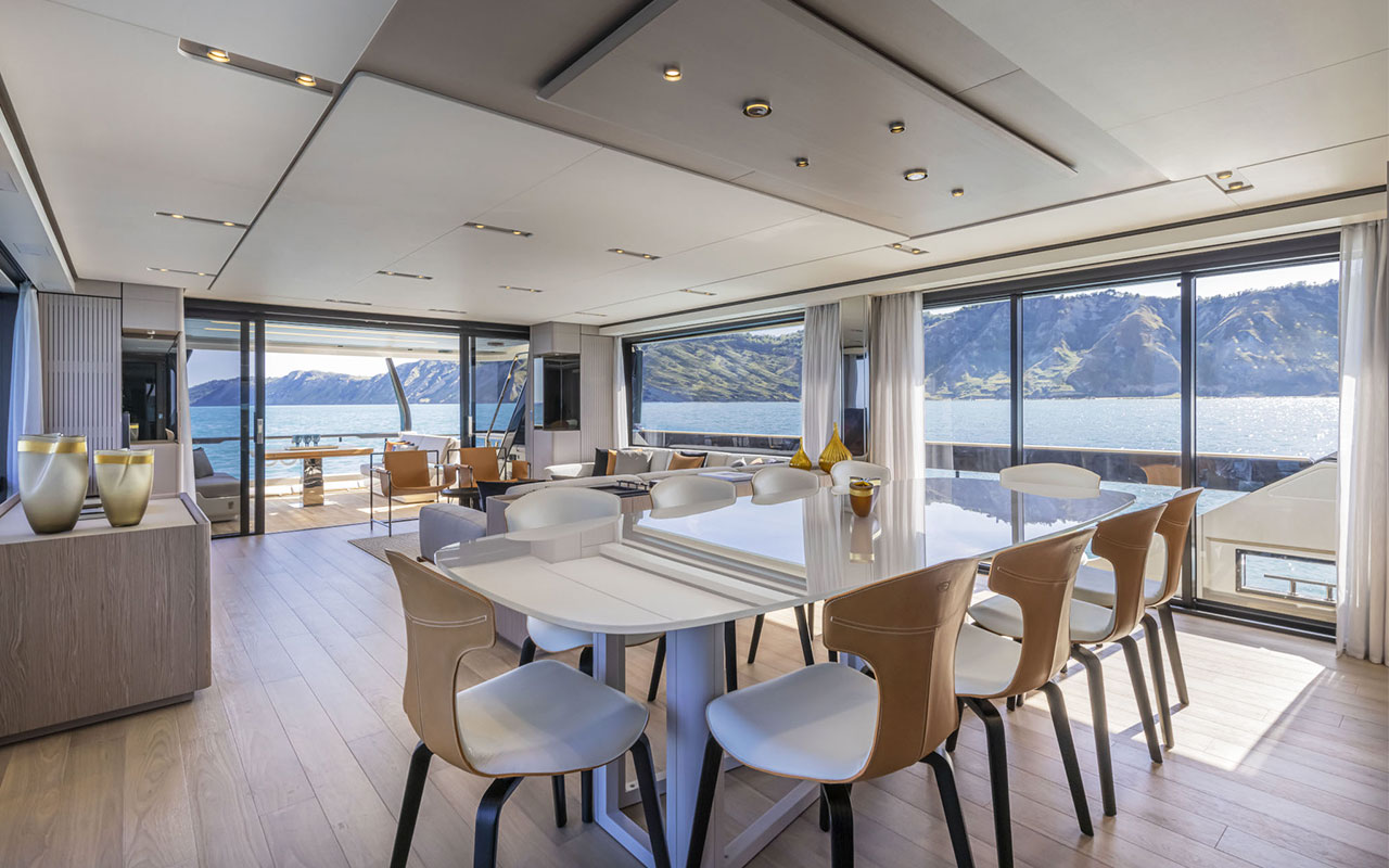 Yacht Brands Ferretti Yachts 1000 main deck dining contemporary