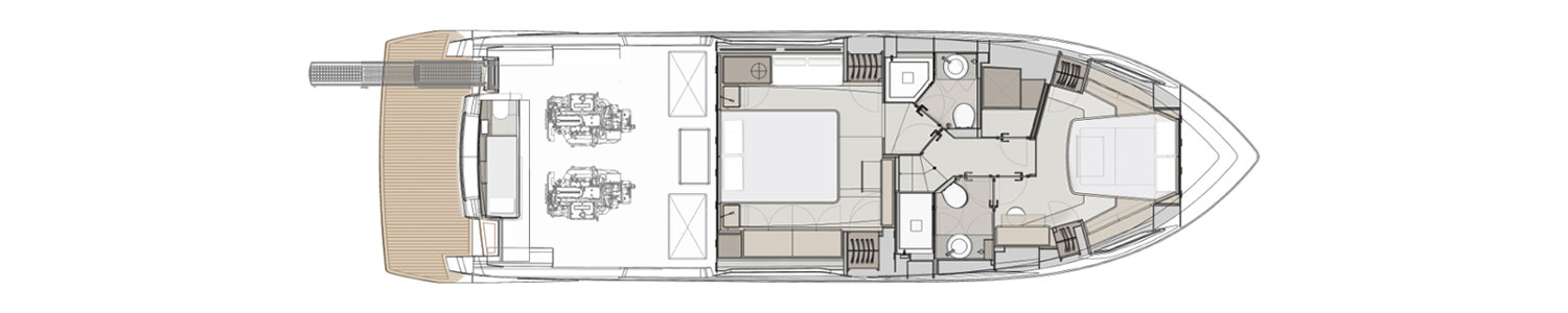 Yacht Brands Ferretti Yachts 500 layout lower deck 2 cabins