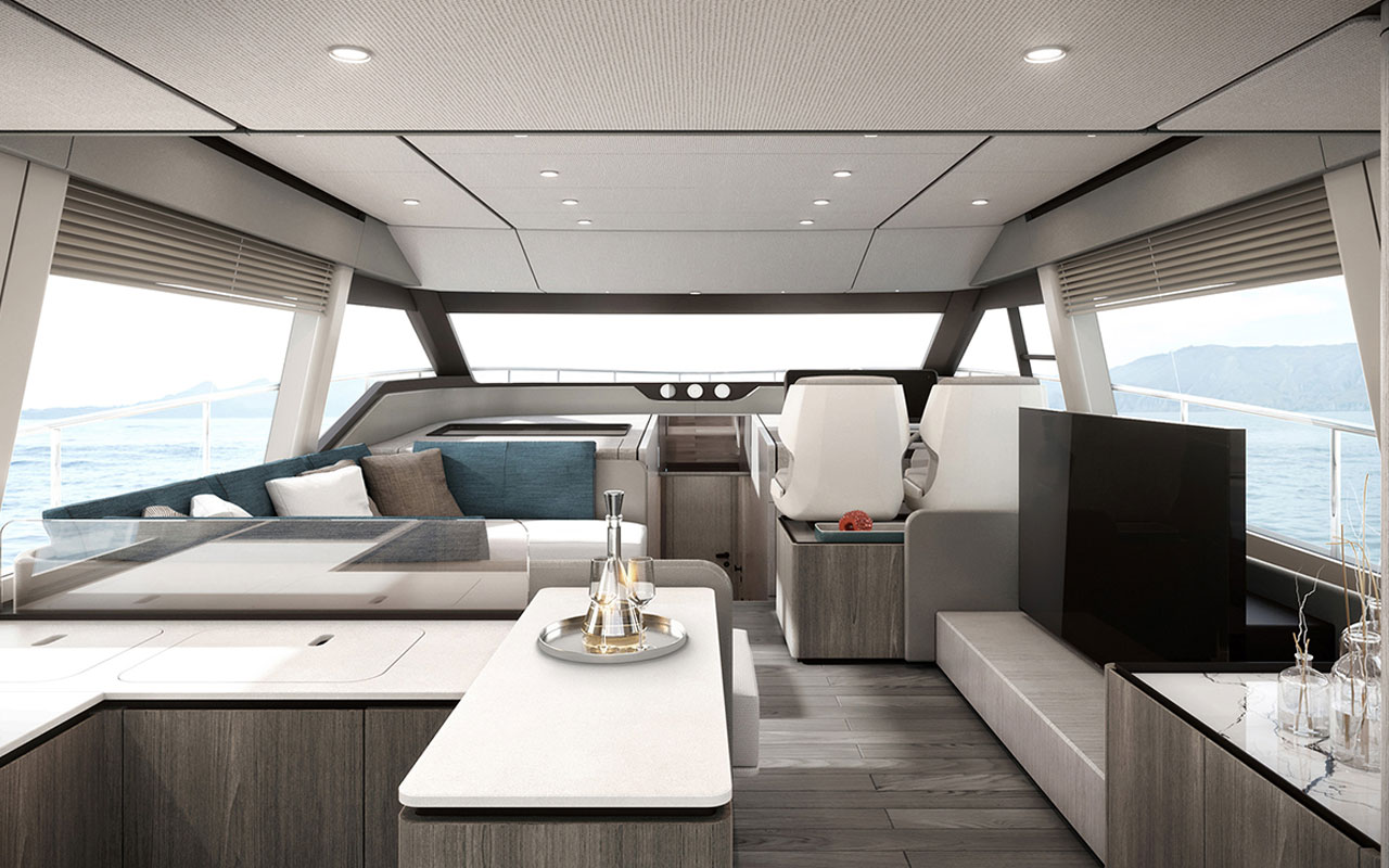 Yacht Brands Ferretti Yachts 580 main deck galley view contemporary