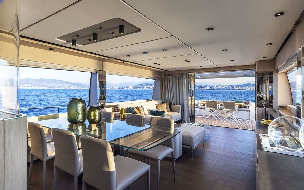 Yacht Brands Ferretti Yachts 780 main deck dining contemporary