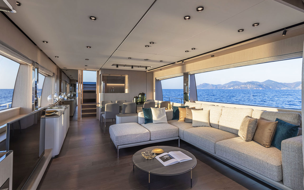 Yacht Brands Ferretti Yachts 780 main deck salon contemporary