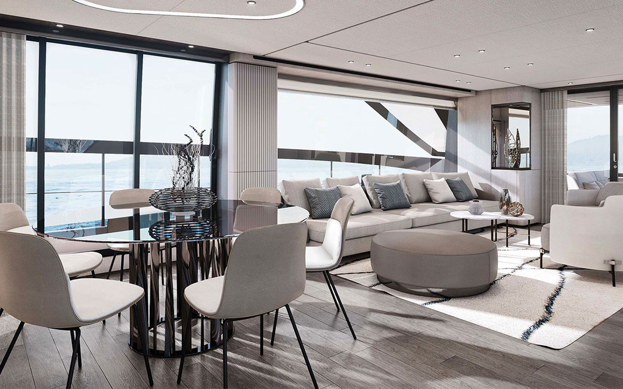 Yacht Brands Ferretti Yachts 860 main deck salon 2 contemporary