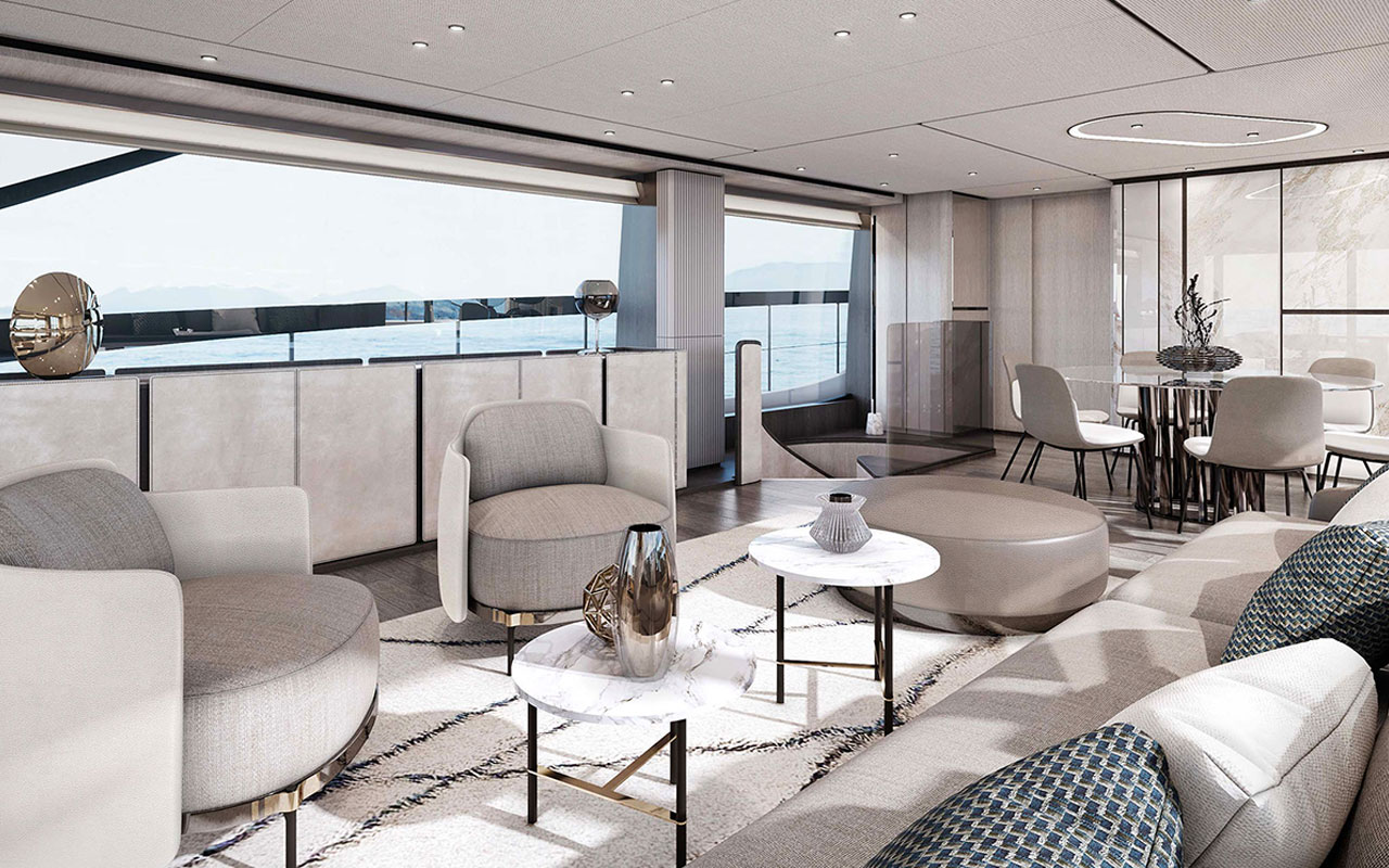 Yacht Brands Ferretti Yachts 860 main deck salon contemporary
