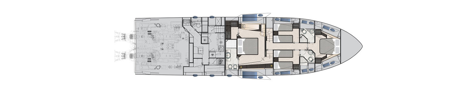 Yacht Brands Pershing 8X layout lower deck option 1
