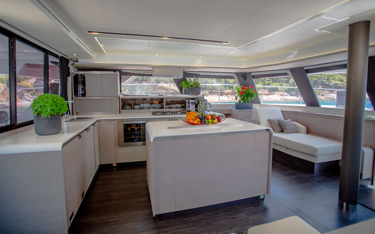 Yacht Charter Greece Fountaine Pajot Power 67 galley