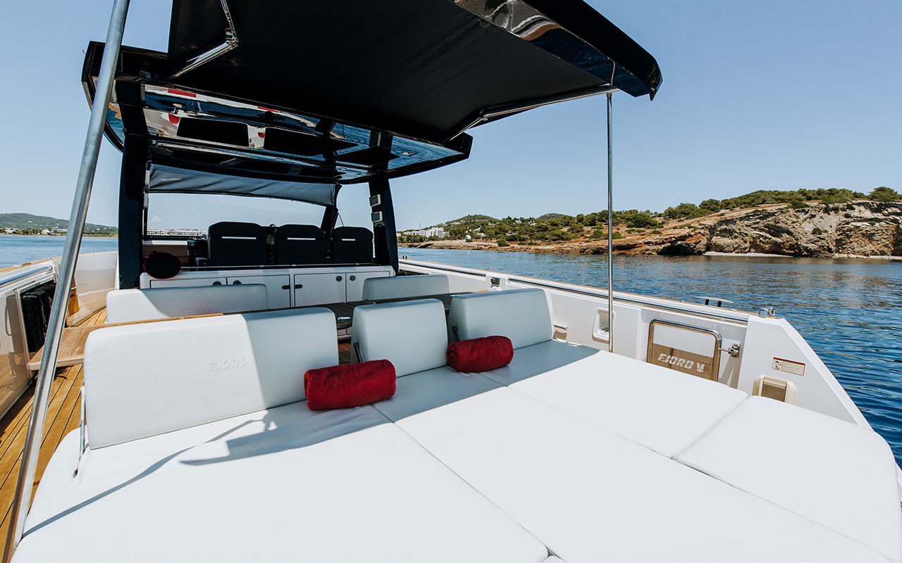 Yacht Charter Ibiza Fjord 44 sun cushions stern