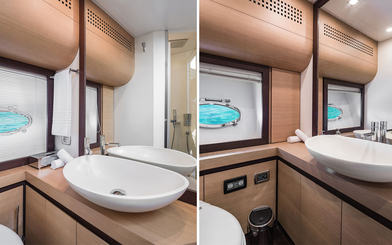 Yacht Charter Ibiza Pershing 72 bathroom VIP cabin