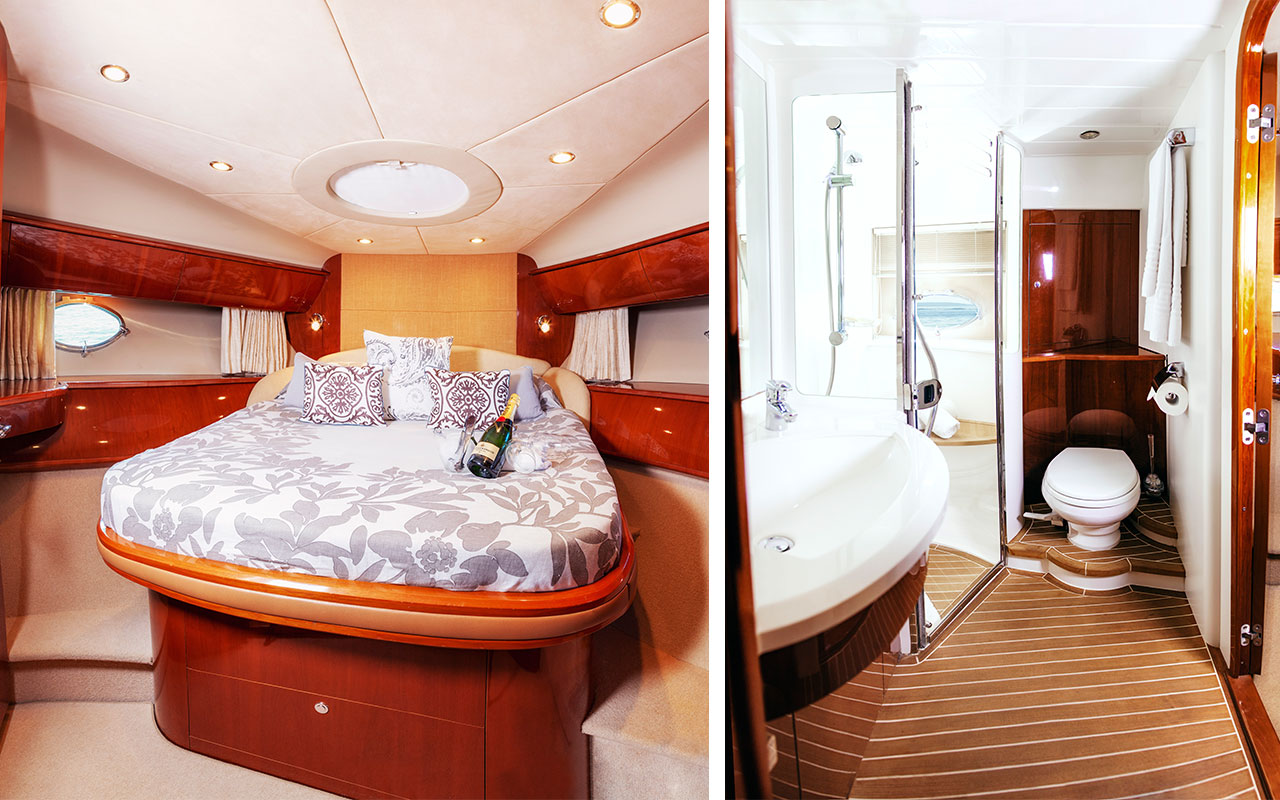 Yacht Charter Ibiza Princess V58 cabin bathroom