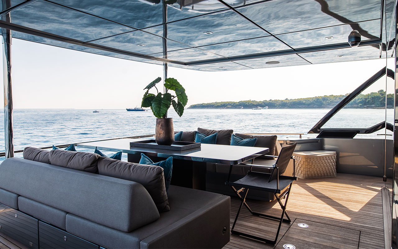 Yacht Charter Ibiza Riva 90 Argo upper deck
