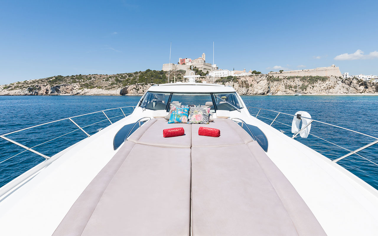 Yacht Charter Ibiza Sunseeker Predator 68 bow