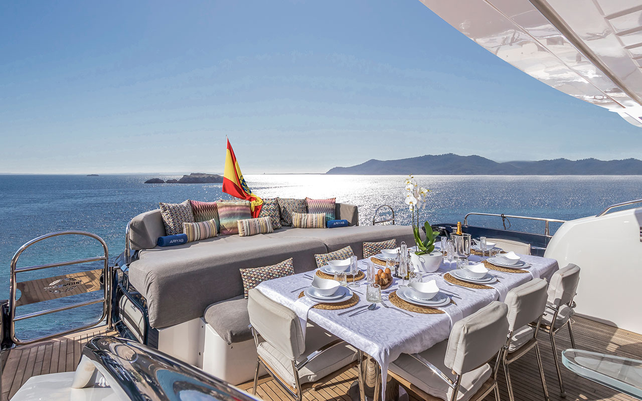 Yacht Charter Ibiza Sunseeker Predator 84 cockpit dining